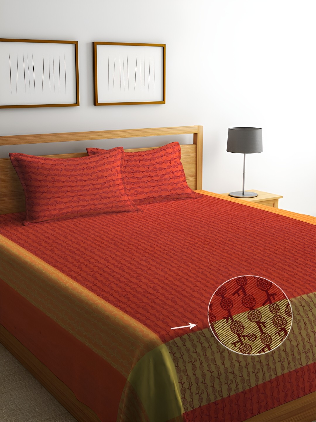 

KLOTTHE Red Woven 400 TC Pure Cotton King Size Double Bedcover with 2 Pillow covers