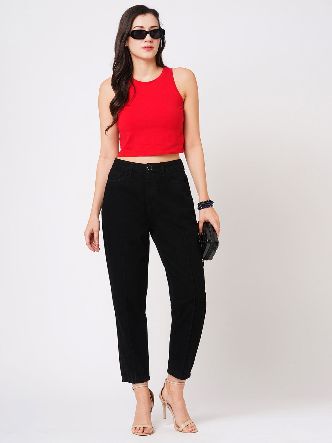 

Globus Women Black Boyfriend Fit Mid-Rise Clean Look Cotton Jeans