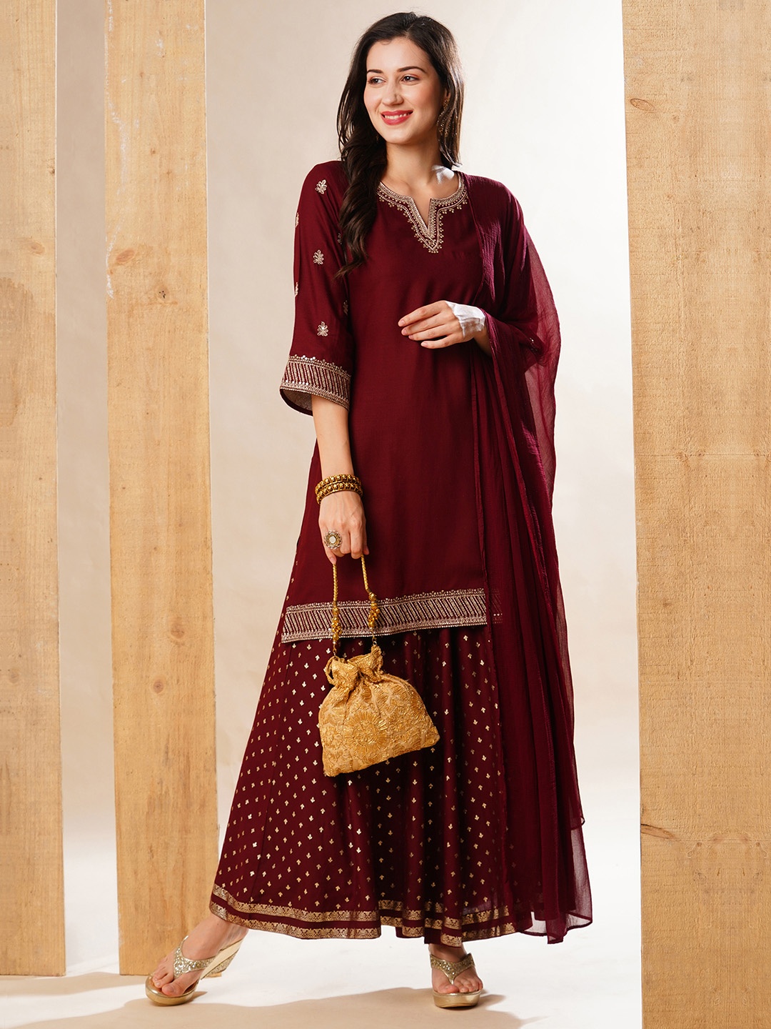 

Globus Women Ethnic Motifs Printed Flared Ethnic Palazzos, Maroon