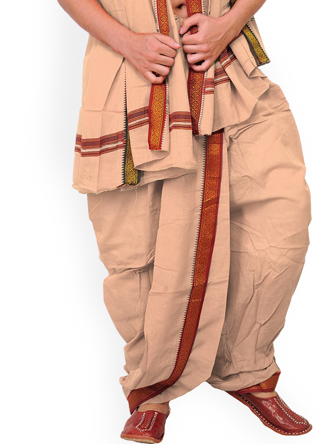 

Exotic India Men Pure Cotton Ready to Wear Dhoti and Angavastram, Cream