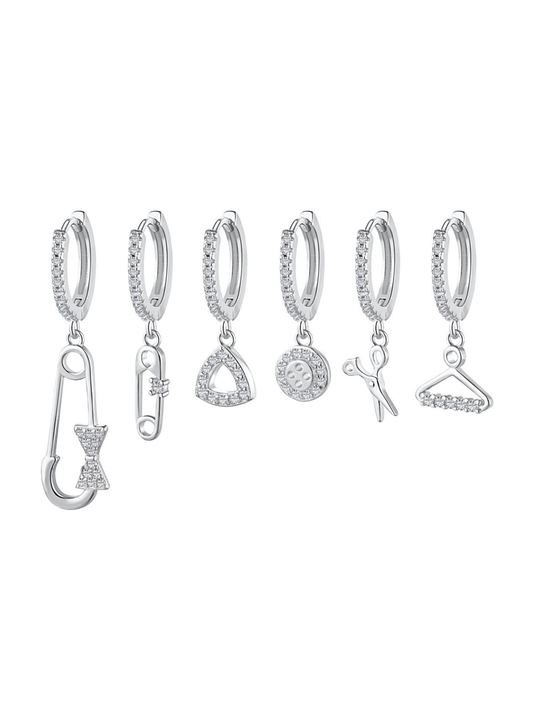 

BRIA JEWELS Set Of 6 Rhodium-Plated Cubic Zirconia-Studded Sterling Silver Hoop Earrings