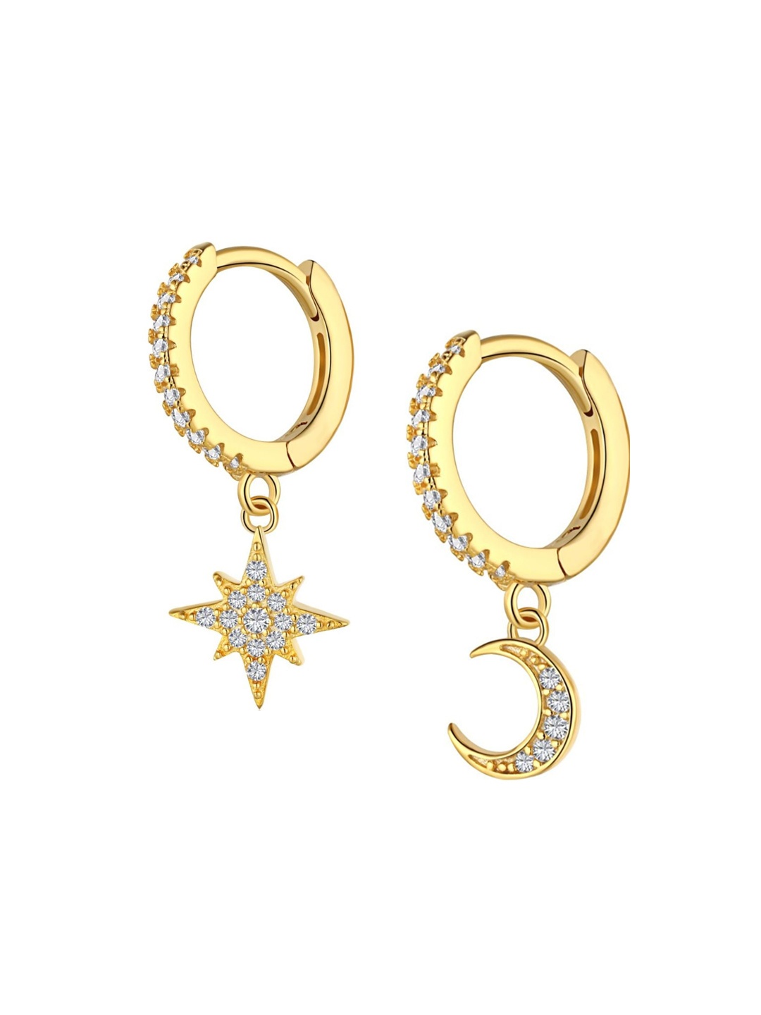 

BRIA JEWELS Gold-Plated Cubic Zirconia-Studded Sterling Silver Mismatch Hoop Earrings