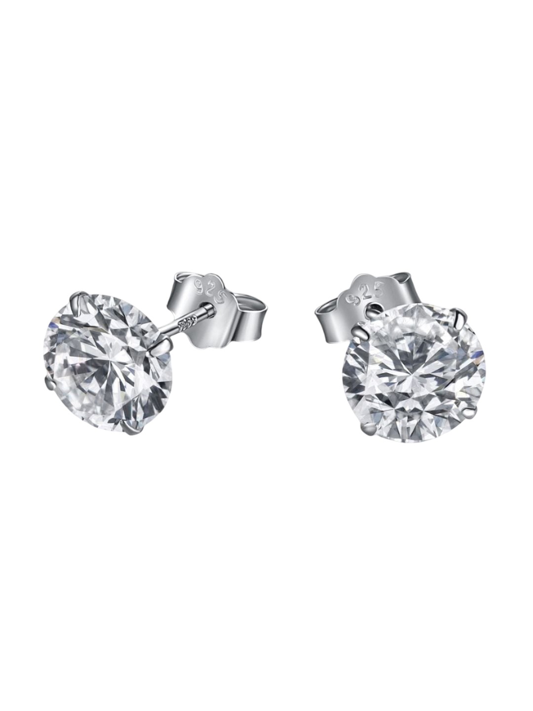 

BRIA JEWELS Sterling Silver Rhodium-Plated Cubic Zirconia Solitaire Floral Studs Earrings