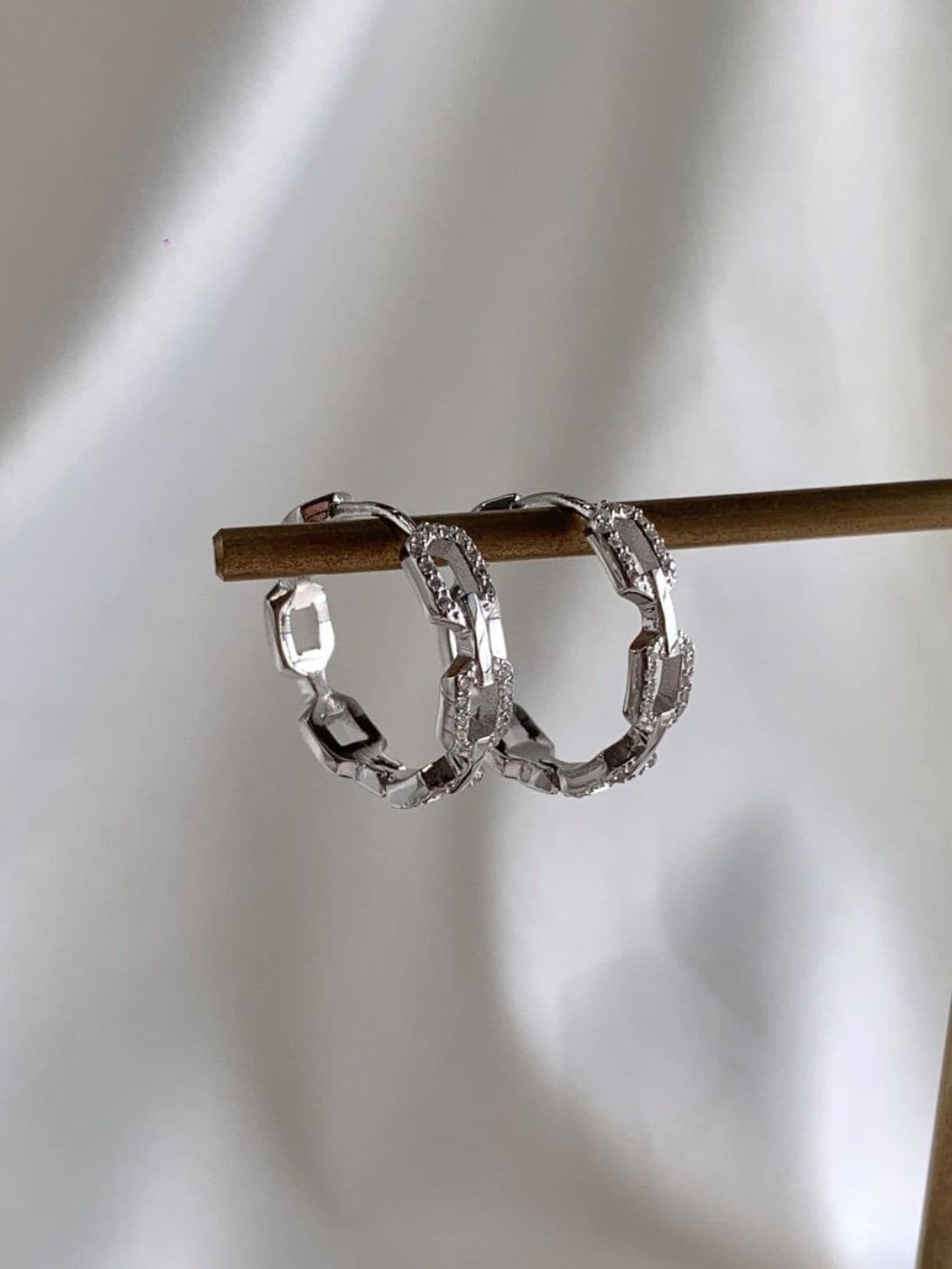 

BRIA JEWELS Rhodium-Plated Cubic Zirconia-Studded 925 Sterling Silver Hoop Earrings