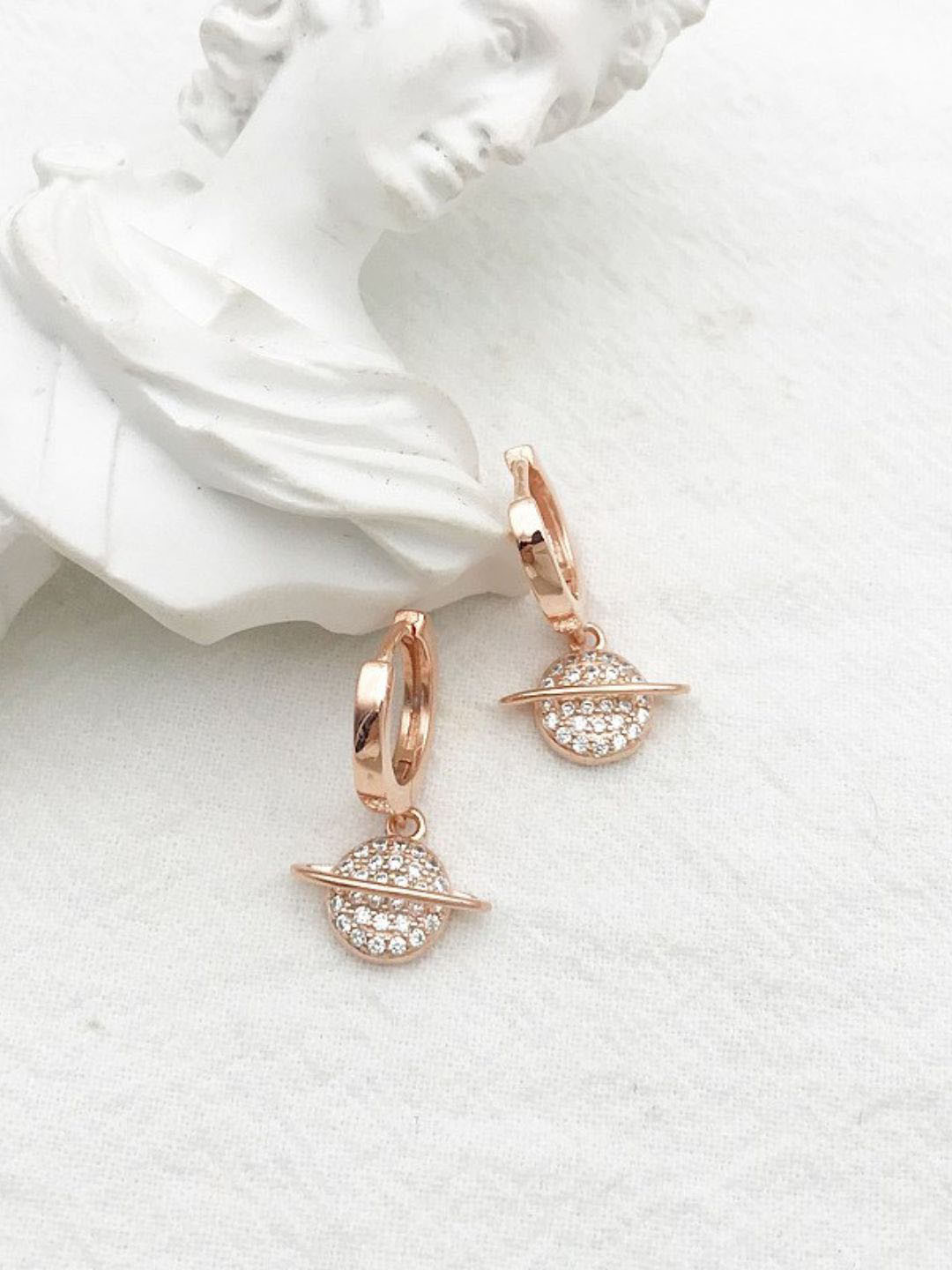 

BRIA JEWELS Rose Gold-Plated Cubic Zirconia-Studded 925 Sterling Silver Hoop Earrings