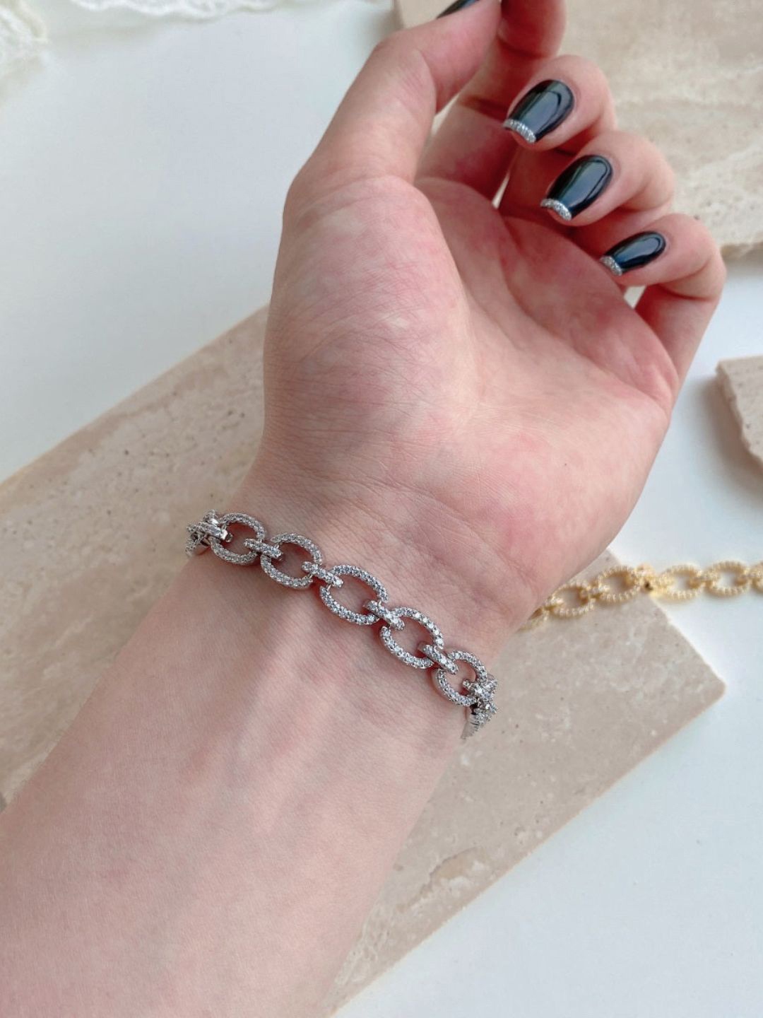 

BRIA JEWELS Women Silver Cubic Zirconia Rhodium-Plated Wraparound Bracelet