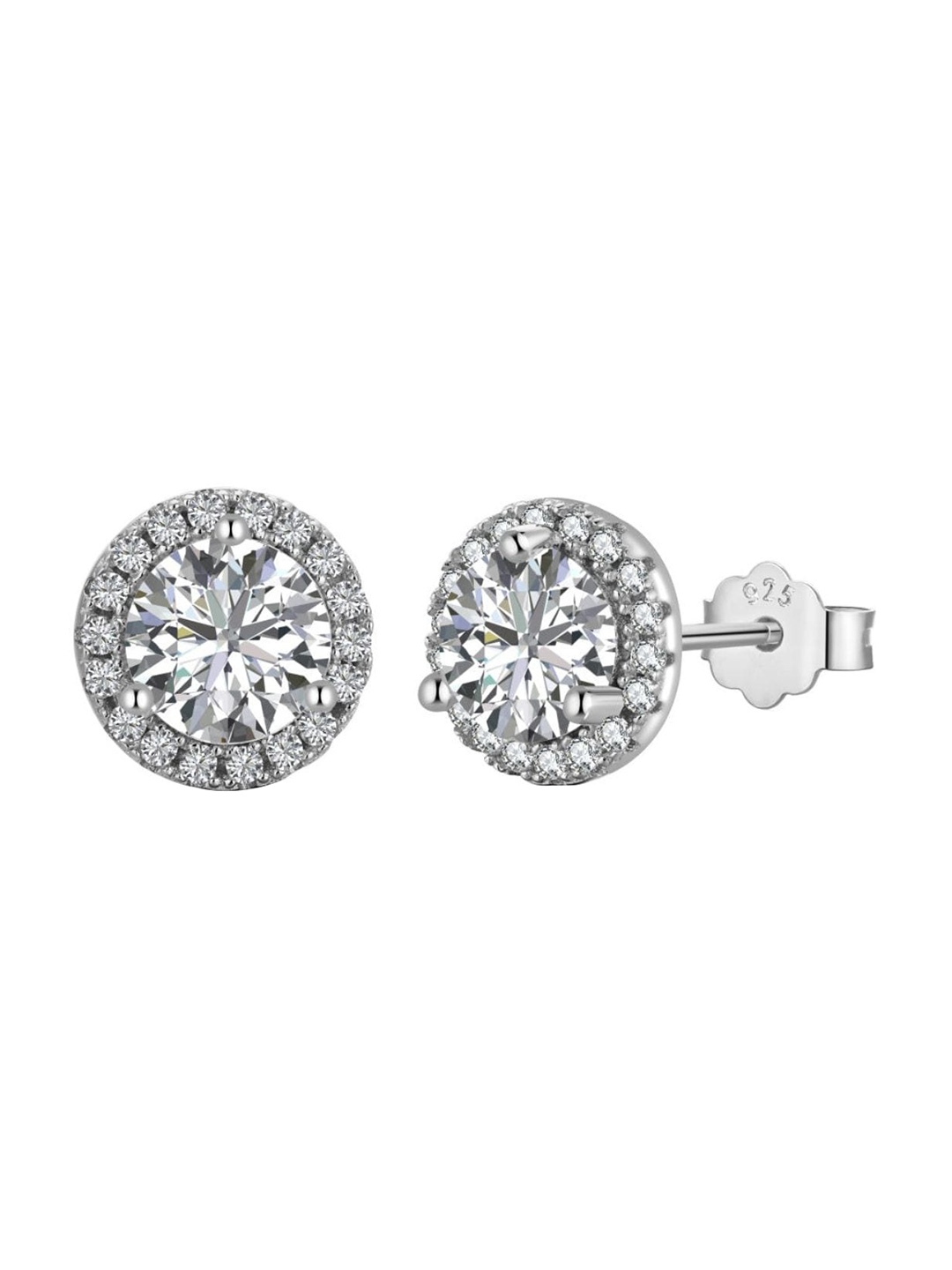 

BRIA JEWELS Rhodium-Plated Cubic Zirconia-Studded 925 Sterling Silver Studs Earrings