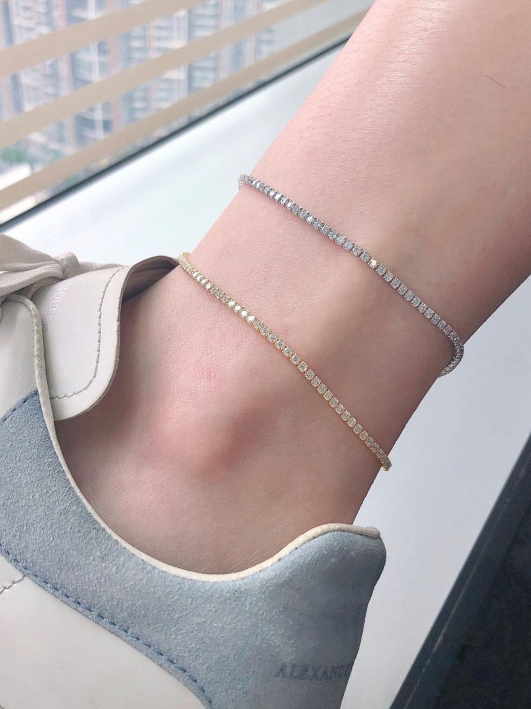 

BRIA JEWELS 925 Sterling Silver Rhodium-Plated Artificial Stones and Beads Anklet, Gold