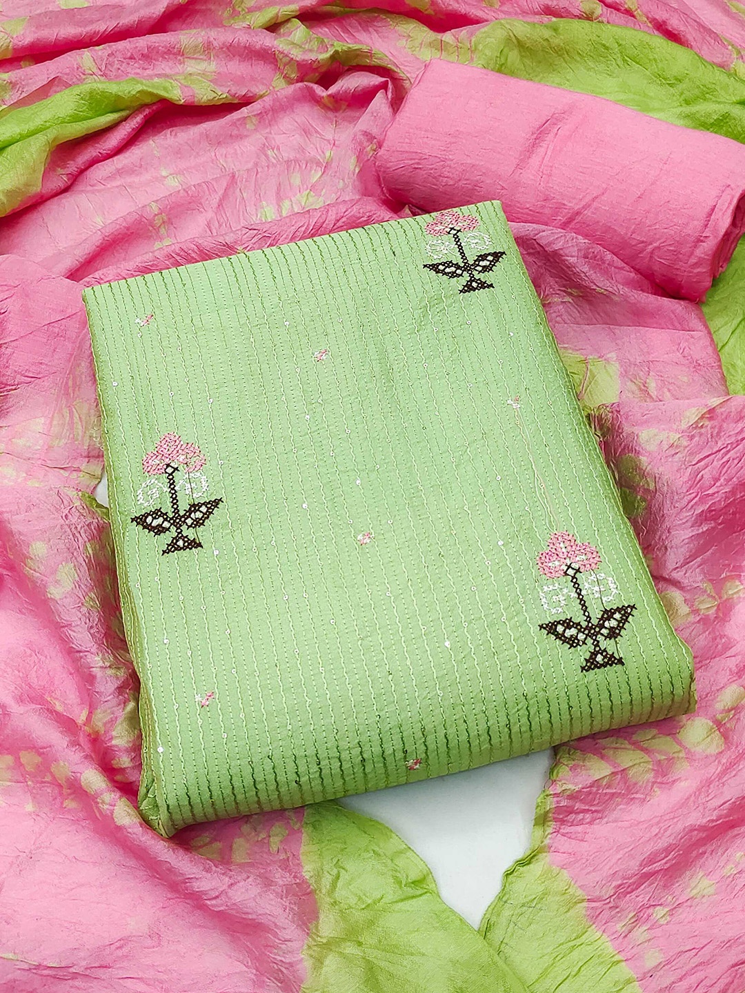 

KALINI Embroidered Unstitched Dress Material, Green