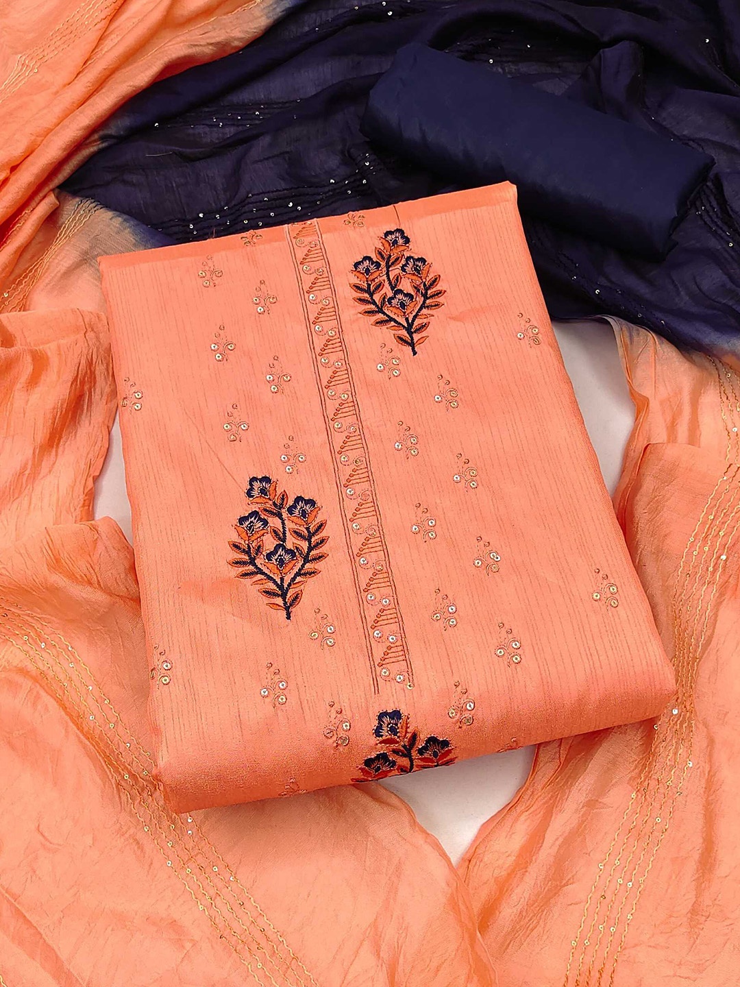 

KALINI Embroidered Unstitched Dress Material, Peach