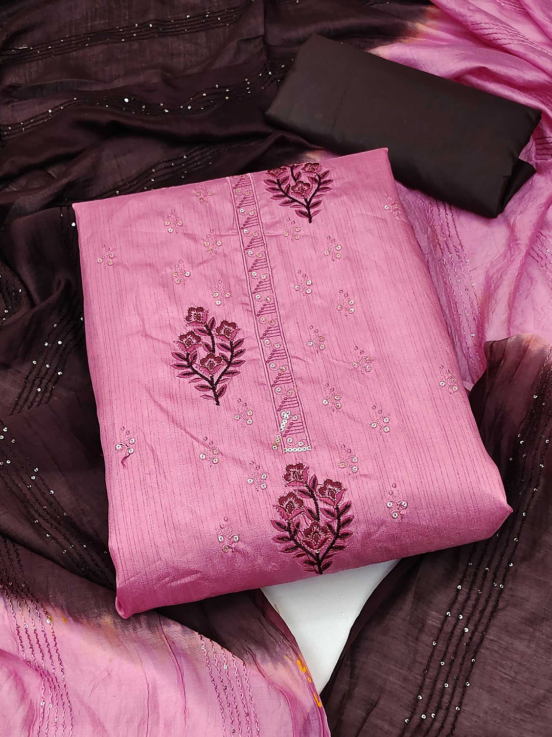 

KALINI Embroidered Unstitched Dress Material, Pink