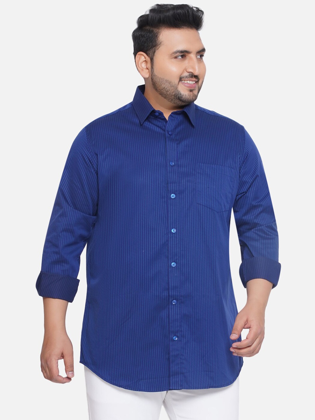 

Santonio Classic Plus Size Spread Collar Opaque Cotton Casual Shirt, Blue