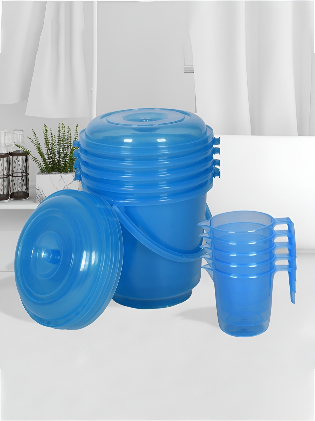 

Kuber Industries Transparent & Blue 10 pieces Bath Accessories Set