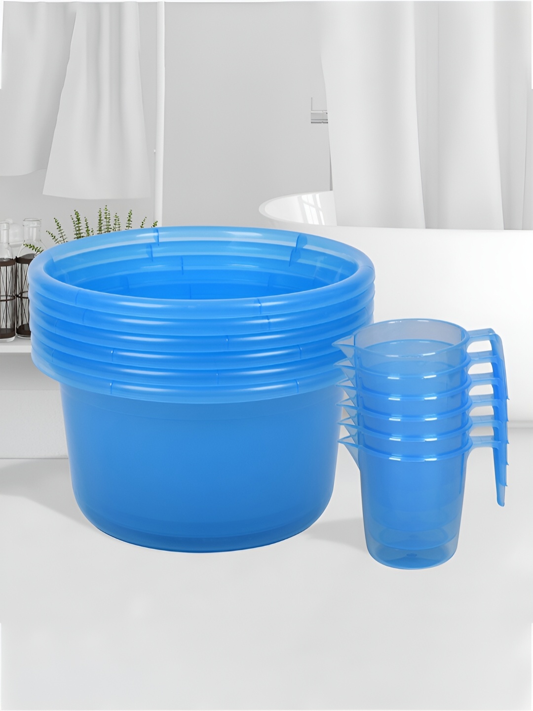 

Kuber Industries Blue Set Of 6 12 Pieces Bath Accessories Set, Transparent