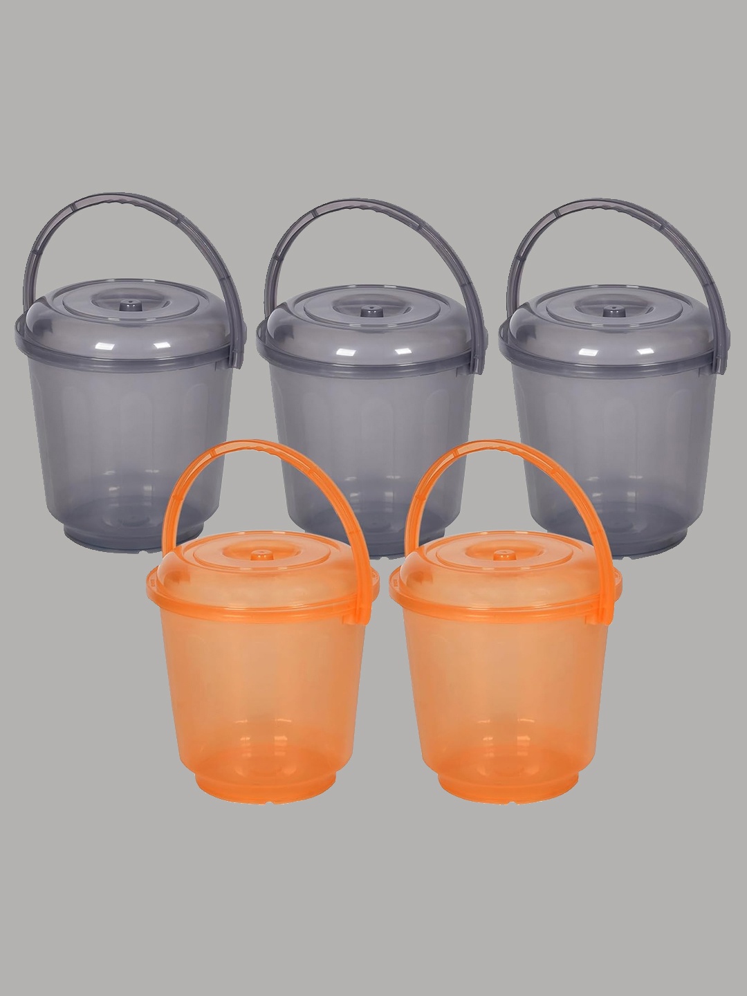 

Kuber Industries Grey & Orange 5 Pieces Bathroom Buckets