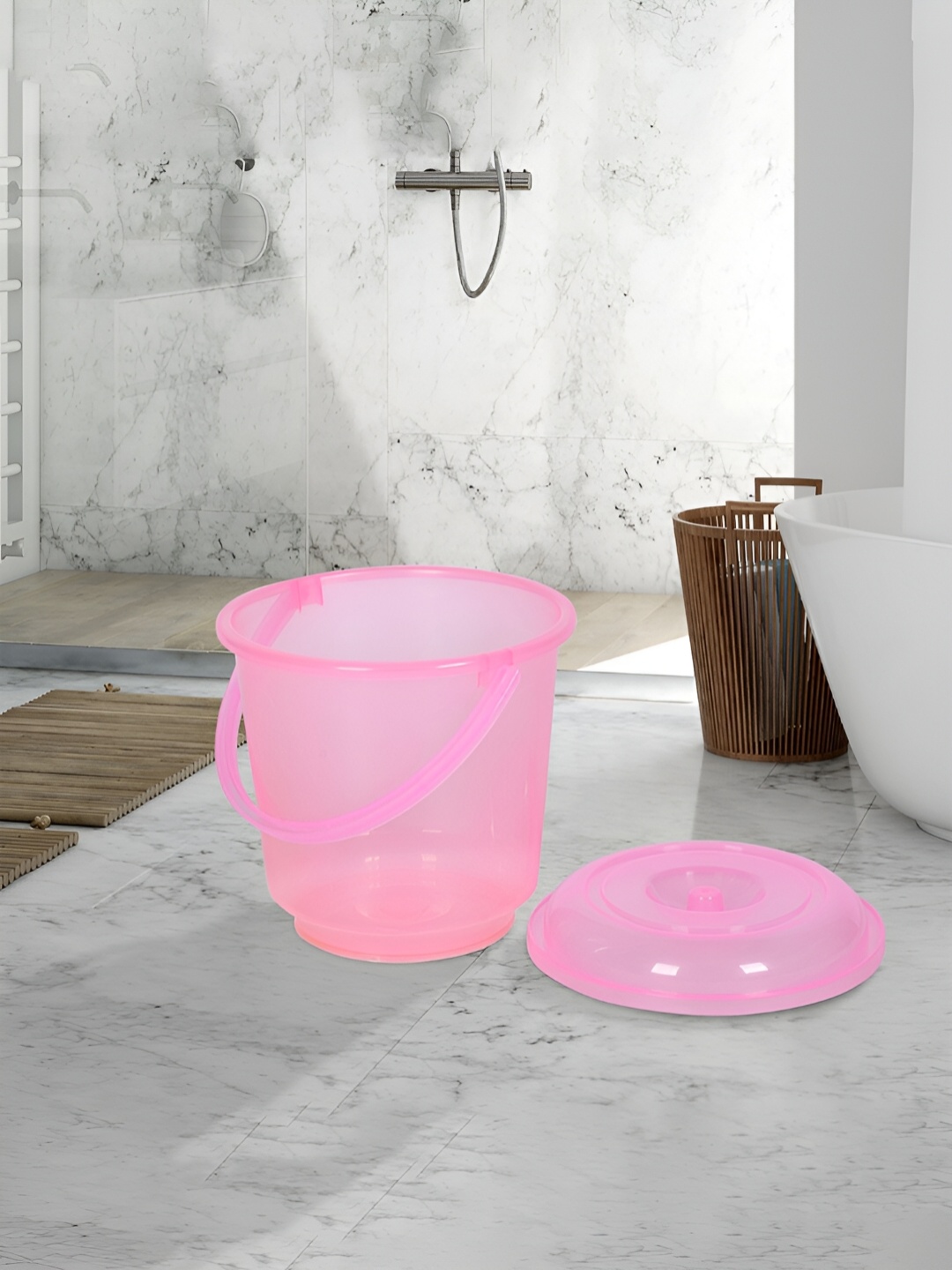 

Kuber Industries Transparent & Pink 5 Pieces Bathroom Buckets