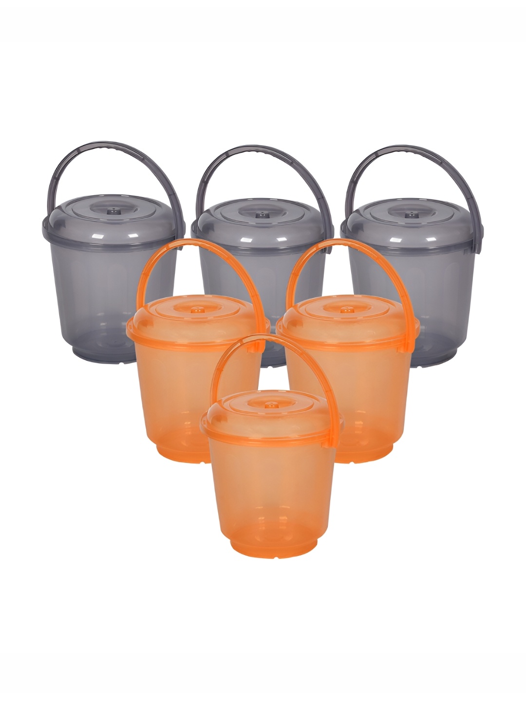 

Kuber Industries Grey & Orange 6 Pieces Bathroom Buckets With Lids