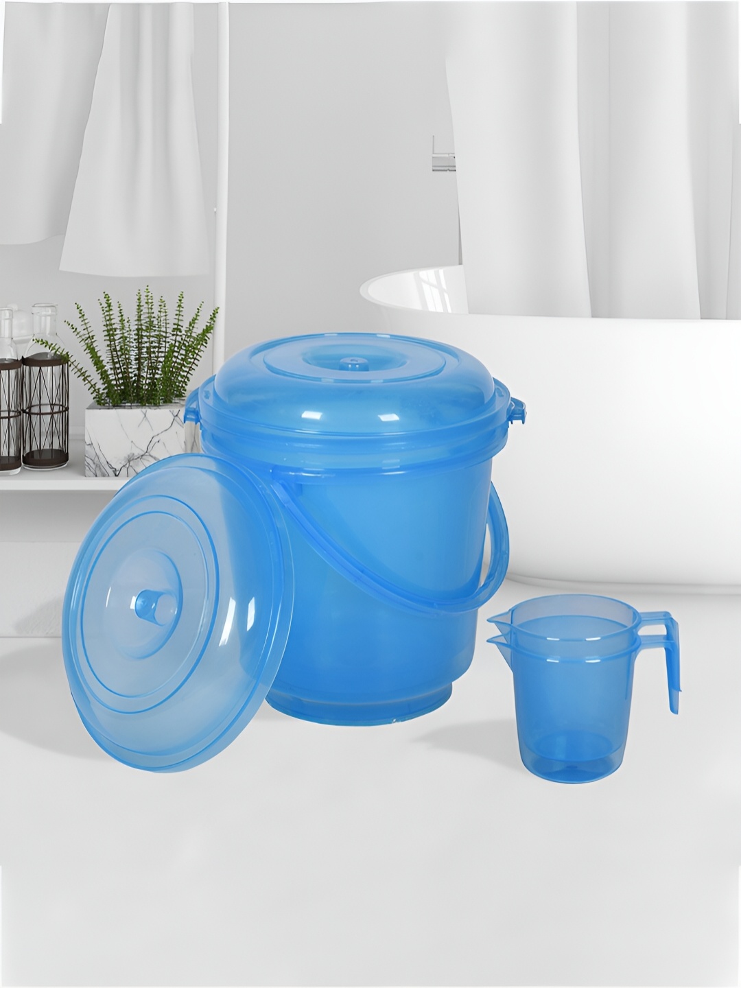 

Kuber Industries Blue & Transparent 4 Pieces Solid Bathroom Bucket and Mug