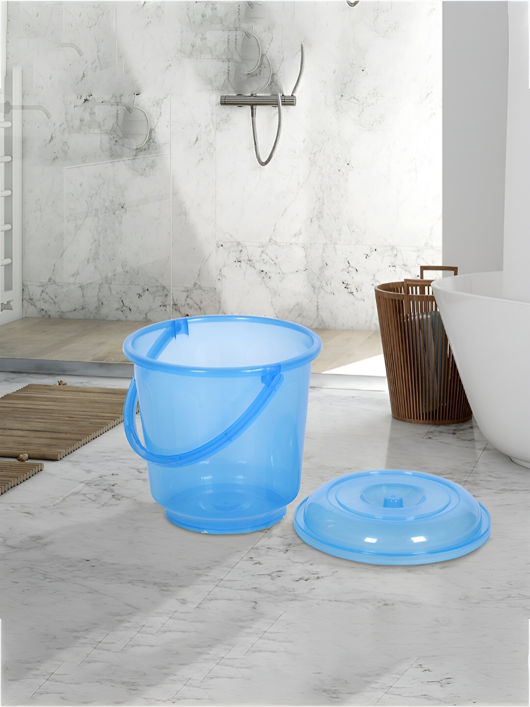 

Kuber Industries Transparent & Blue 8 Pieces Bathroom Bucket & Mugs