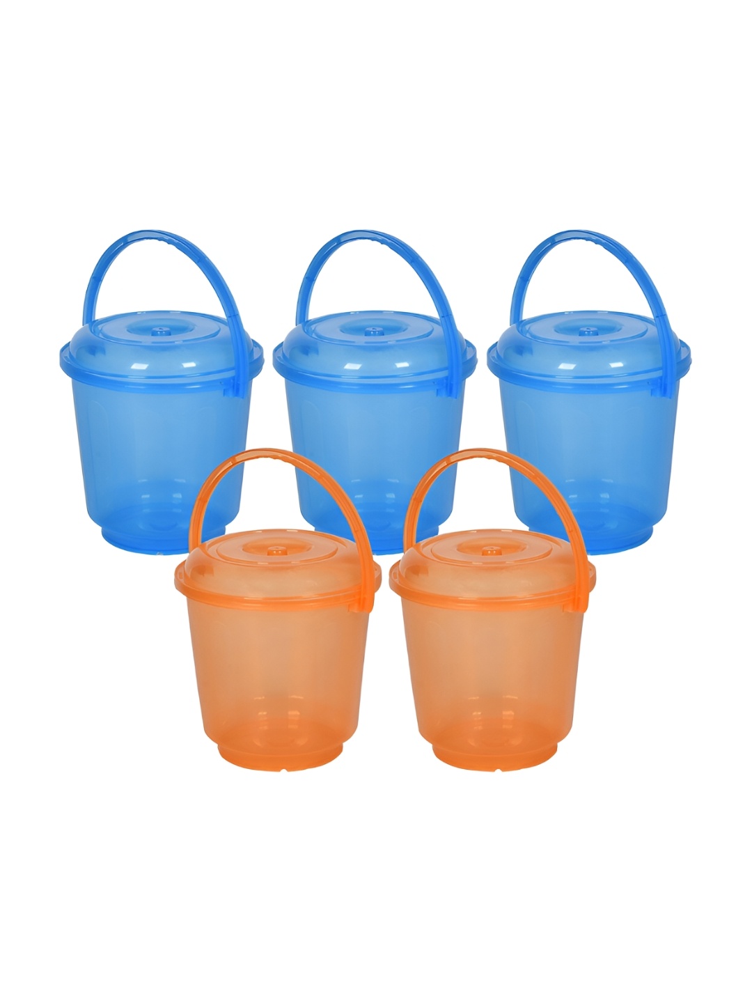 

Kuber Industries Blue & Orange 5 Pieces Bathroom Buckets With Lids