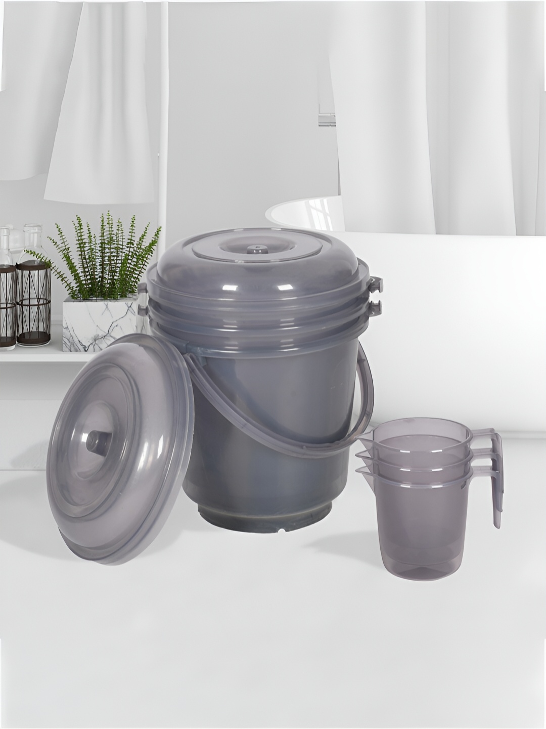 

Kuber Industries Transparent & Grey 6 piece Solid Plastic Bath Accessories Set