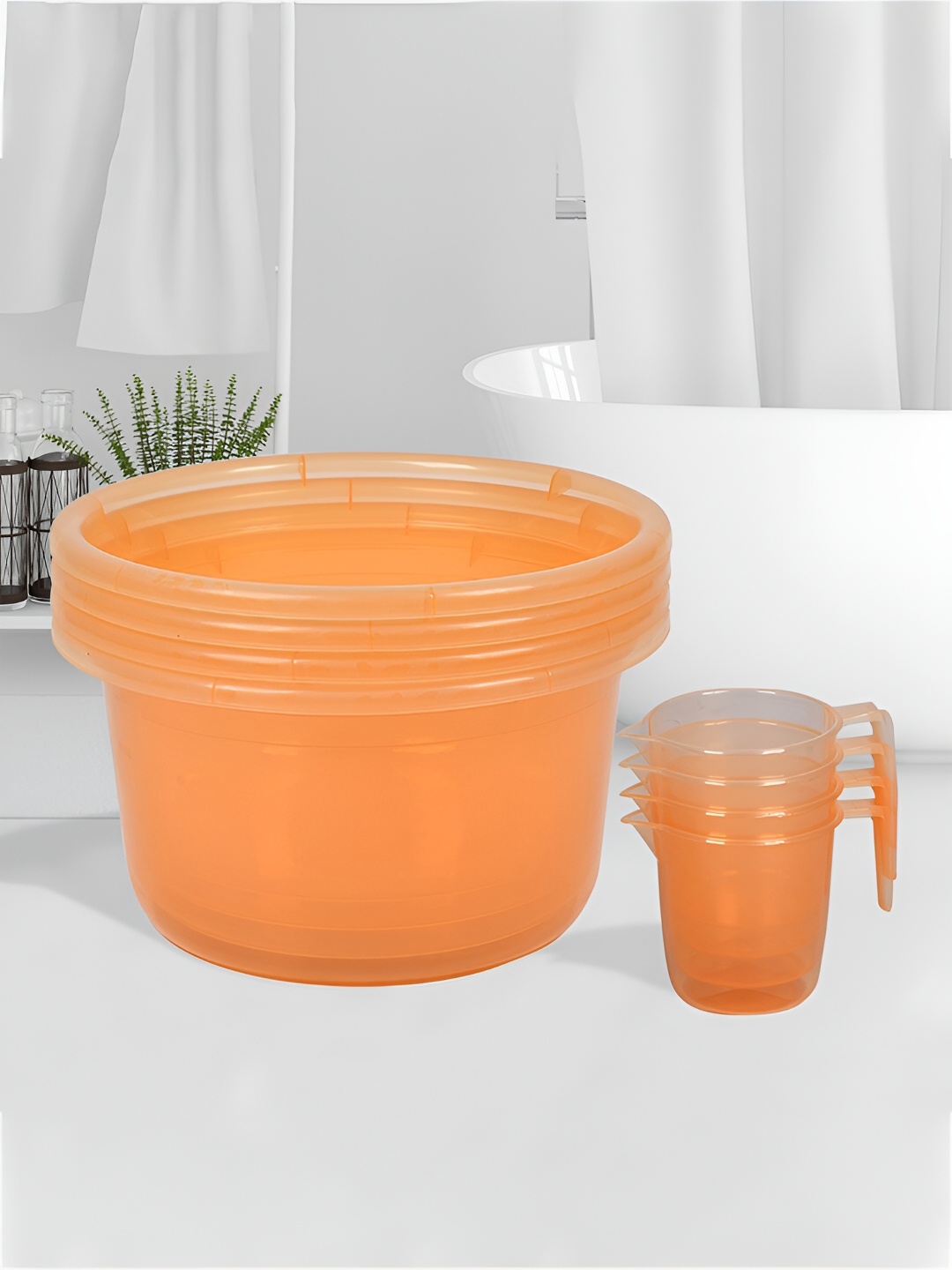 

Kuber Industries Transparent & Orange 8 piece Solid Plastic Bath Accessories Set