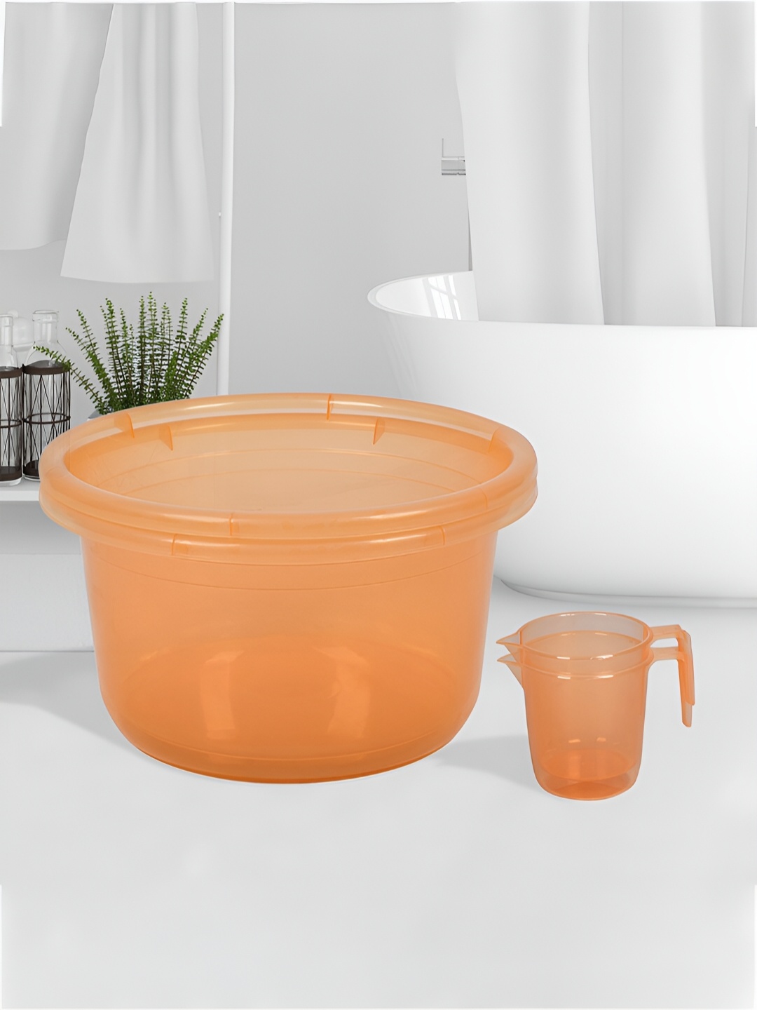 

Kuber Industries Transparent & Orange 4 Pieces Plastic Bath Accessories Set