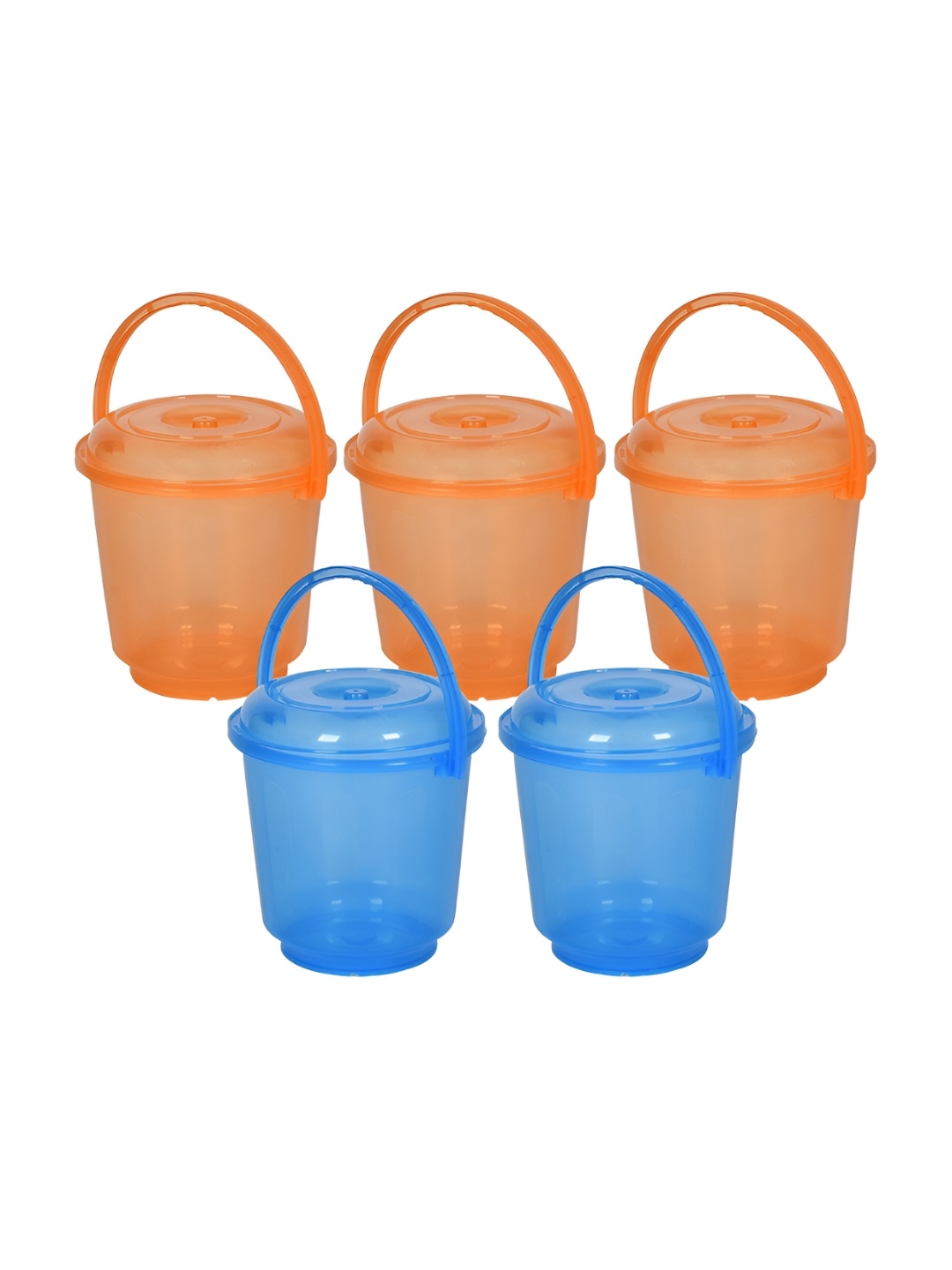 

Kuber Industries Blue & Orange 5 Pieces Bathroom Buckets With Lids