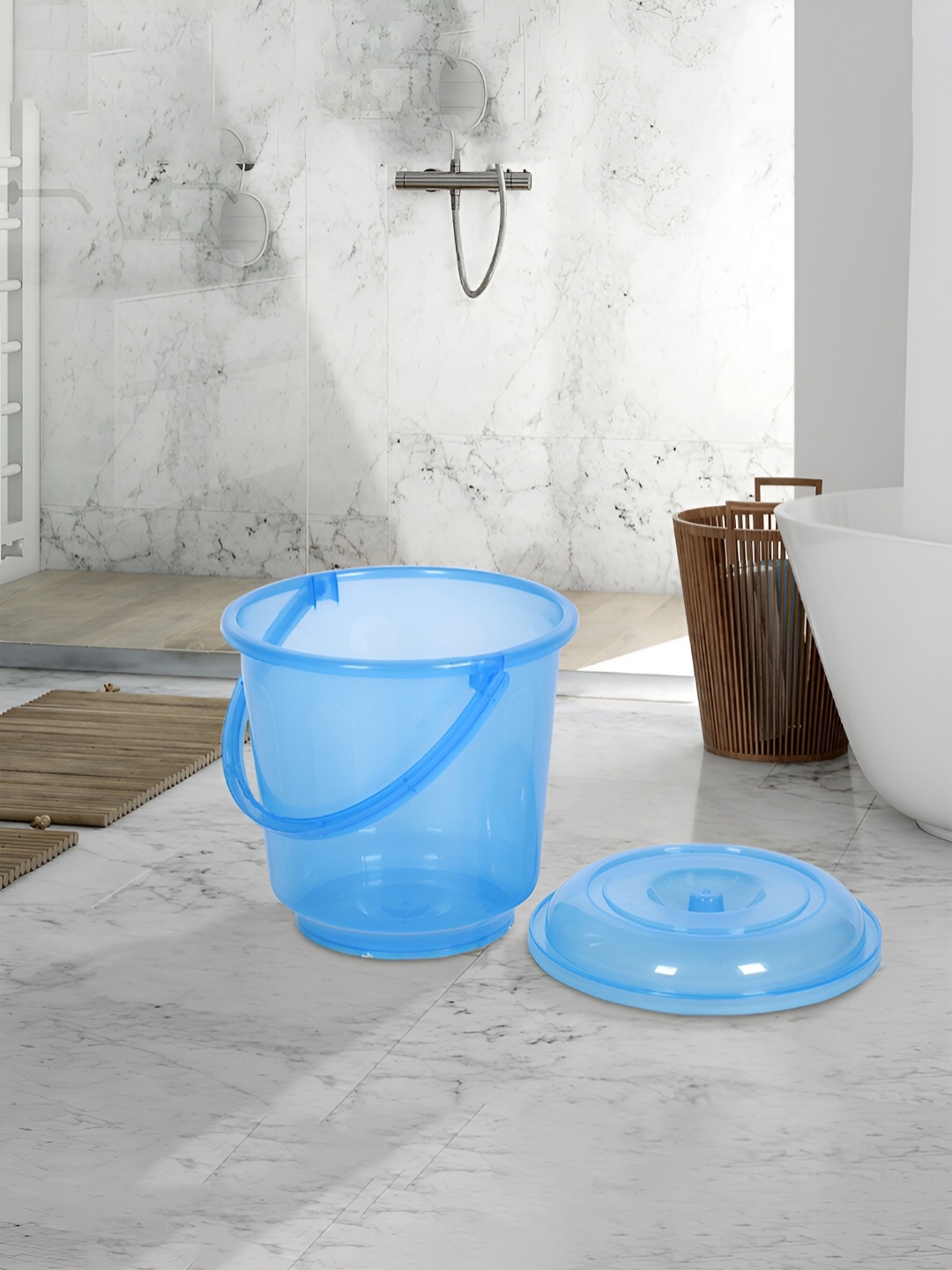 

Kuber Industries Blue & Grey 5 Pieces Bathroom Buckets