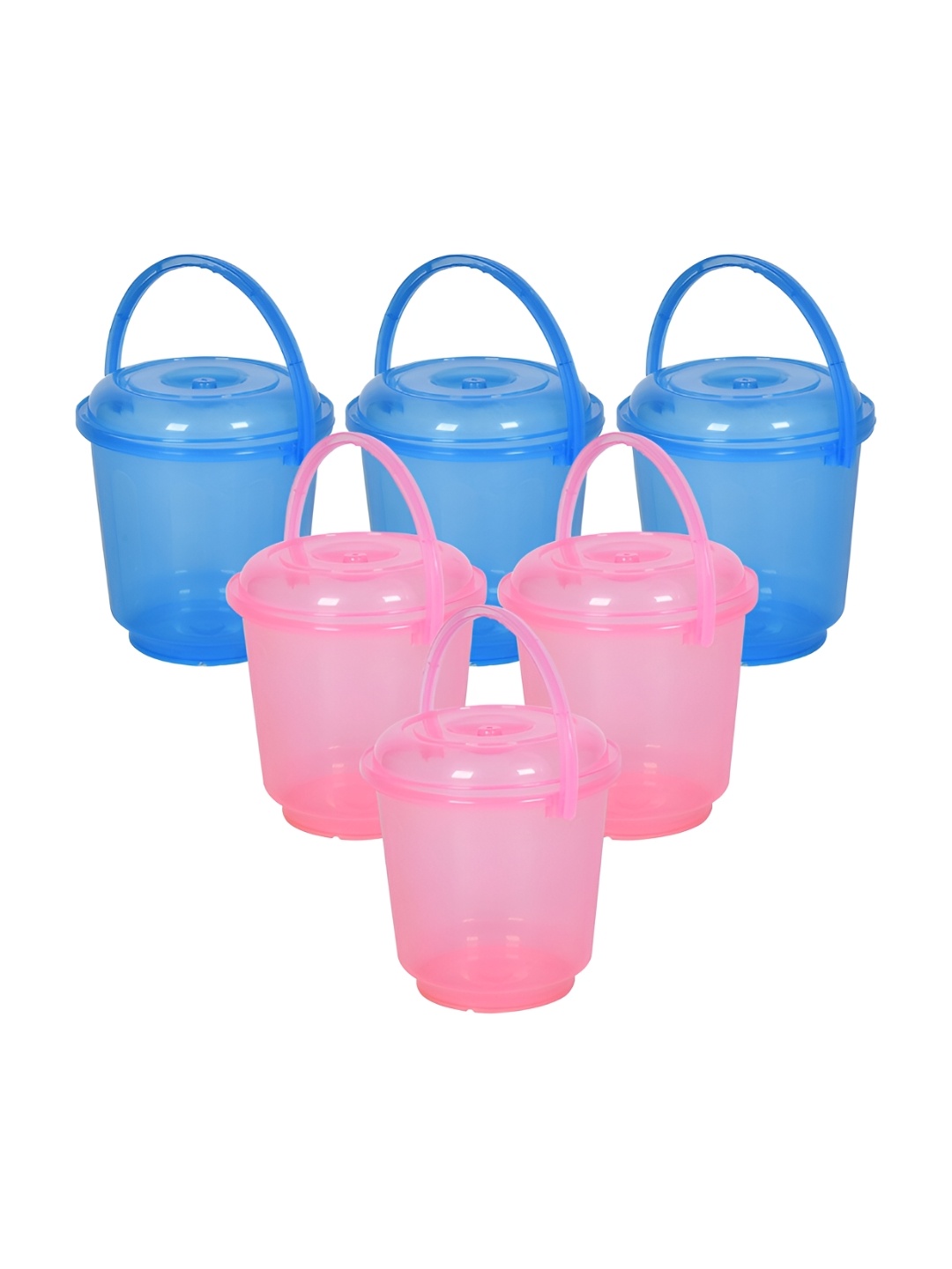 

Kuber Industries Blue & Pink 6 Pieces Bathroom Buckets With Lids