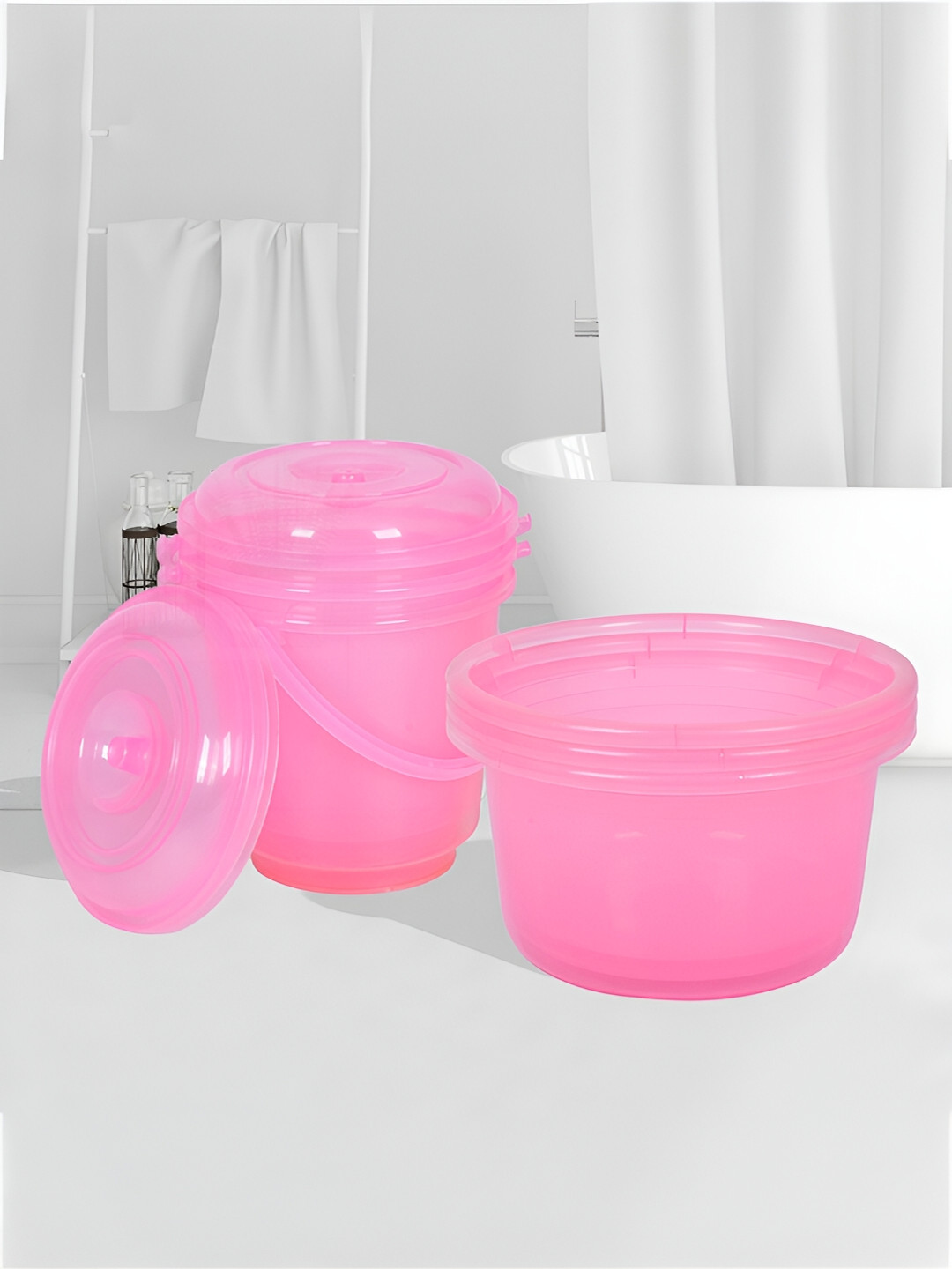 

Kuber Industries Transparent & Pink 6 Pieces Classic Bath Accessories Set