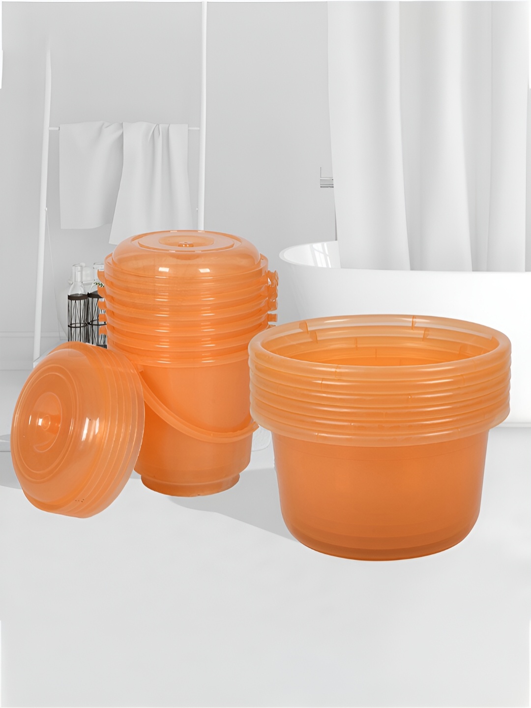 

Kuber Industries Transparent & Orange 12 Pieces Bath Accessories Set