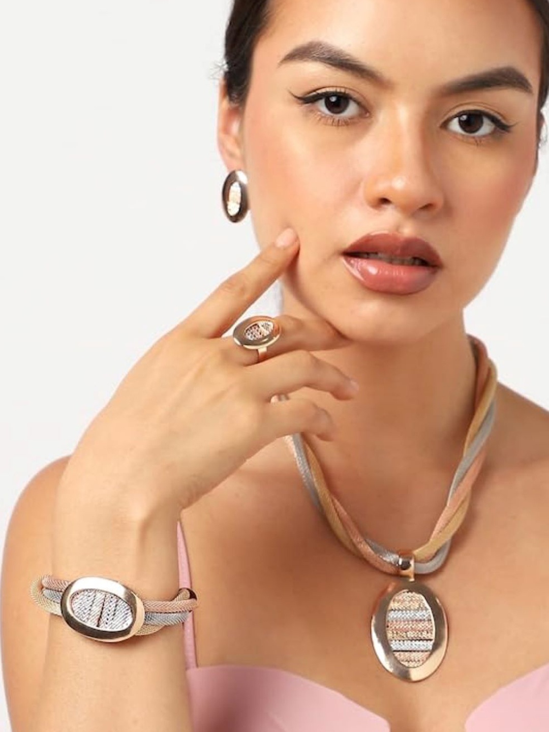 

SYGA 18K Gold-Plated CZ-Studded Jewellery Set
