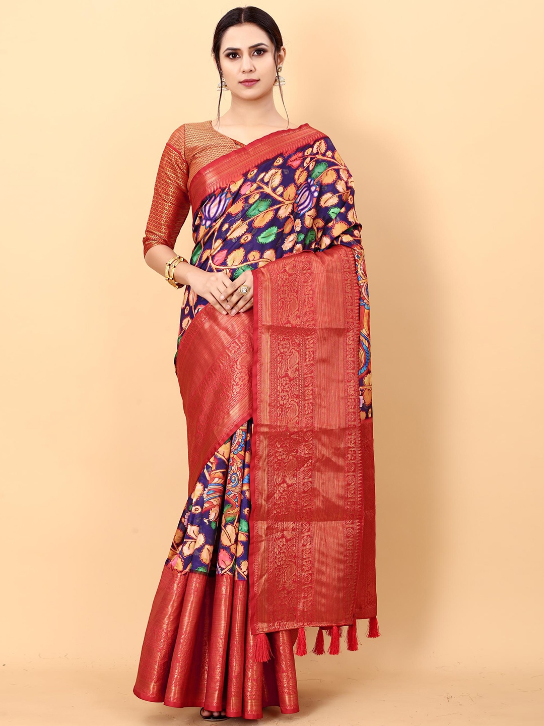 

PATIALAPICKS Ethnic Motifs Zari Pure Silk Paithani Saree, Purple