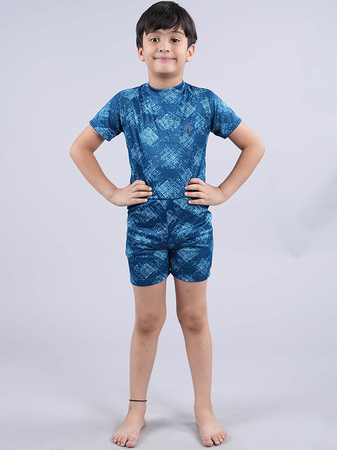 

KiddoPanti Kids Printed Mid-Thigh Length Legsuit, Blue