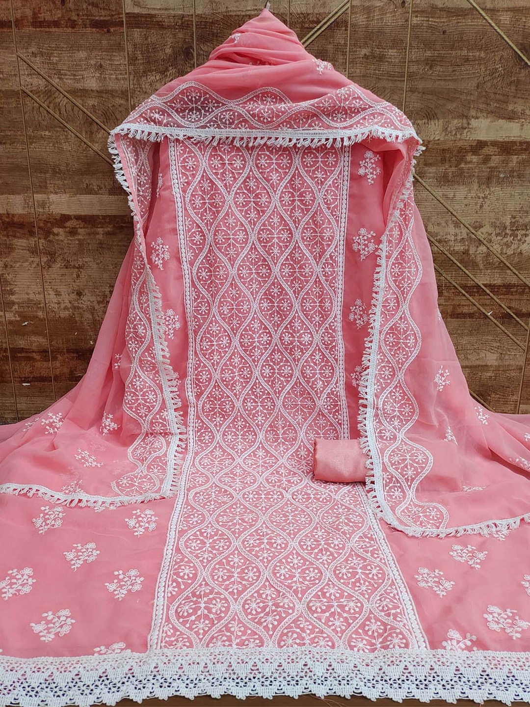 

KALINI Embroidered Unstitched Dress Material, Pink
