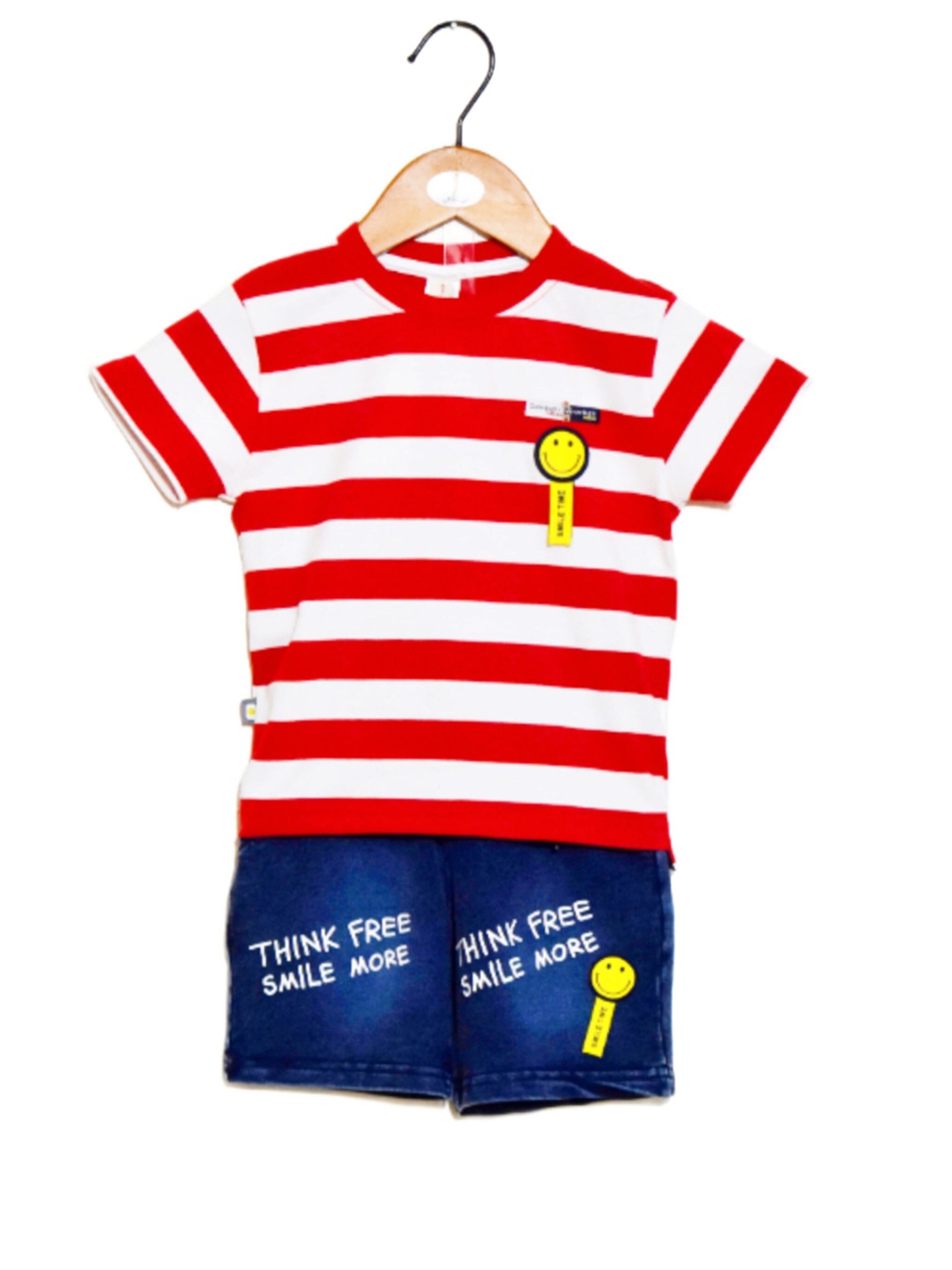 

BAESD Infants Boys Striped T-shirt With Denim Shorts, Red