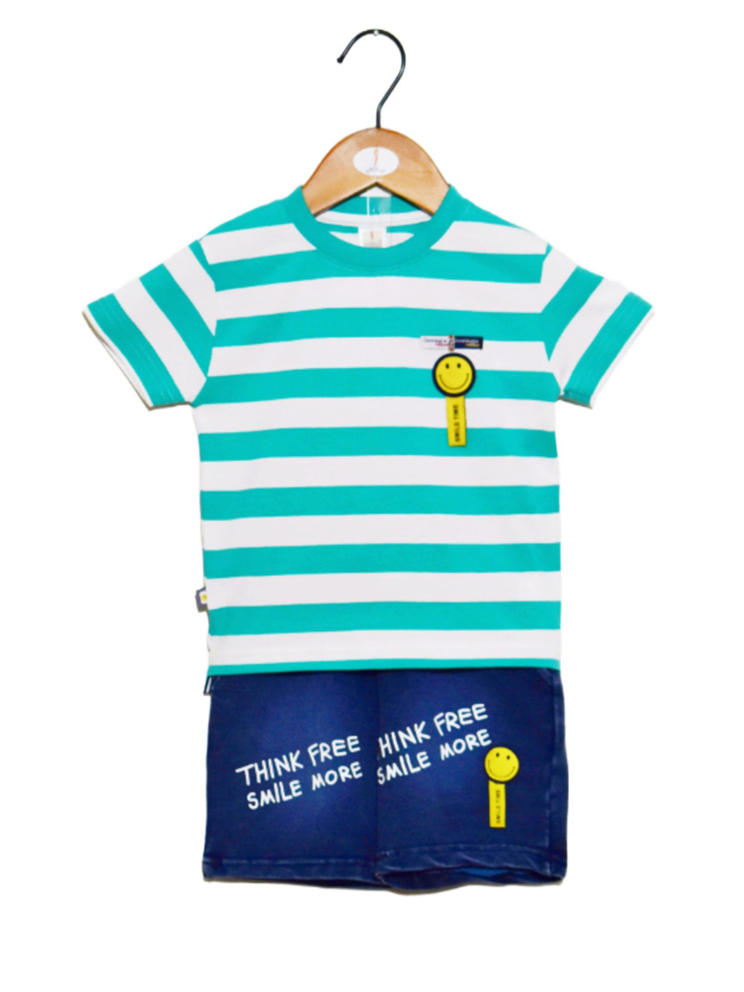 

BAESD Infants Boys Striped T-shirt With Denim Shorts, Green