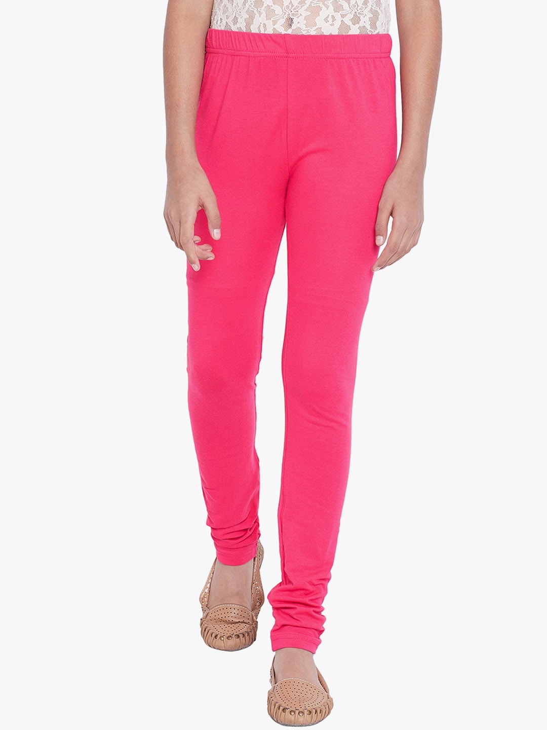 

THE PAJAMA FACTORY Girls 4-Way Stretch Churidar Length Leggings, Pink