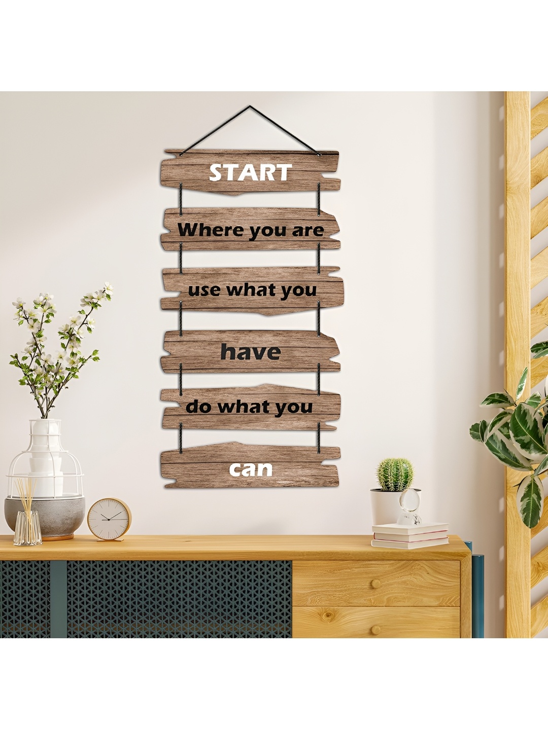 Home Delight Black & White Printed Wooden Wall Hanging