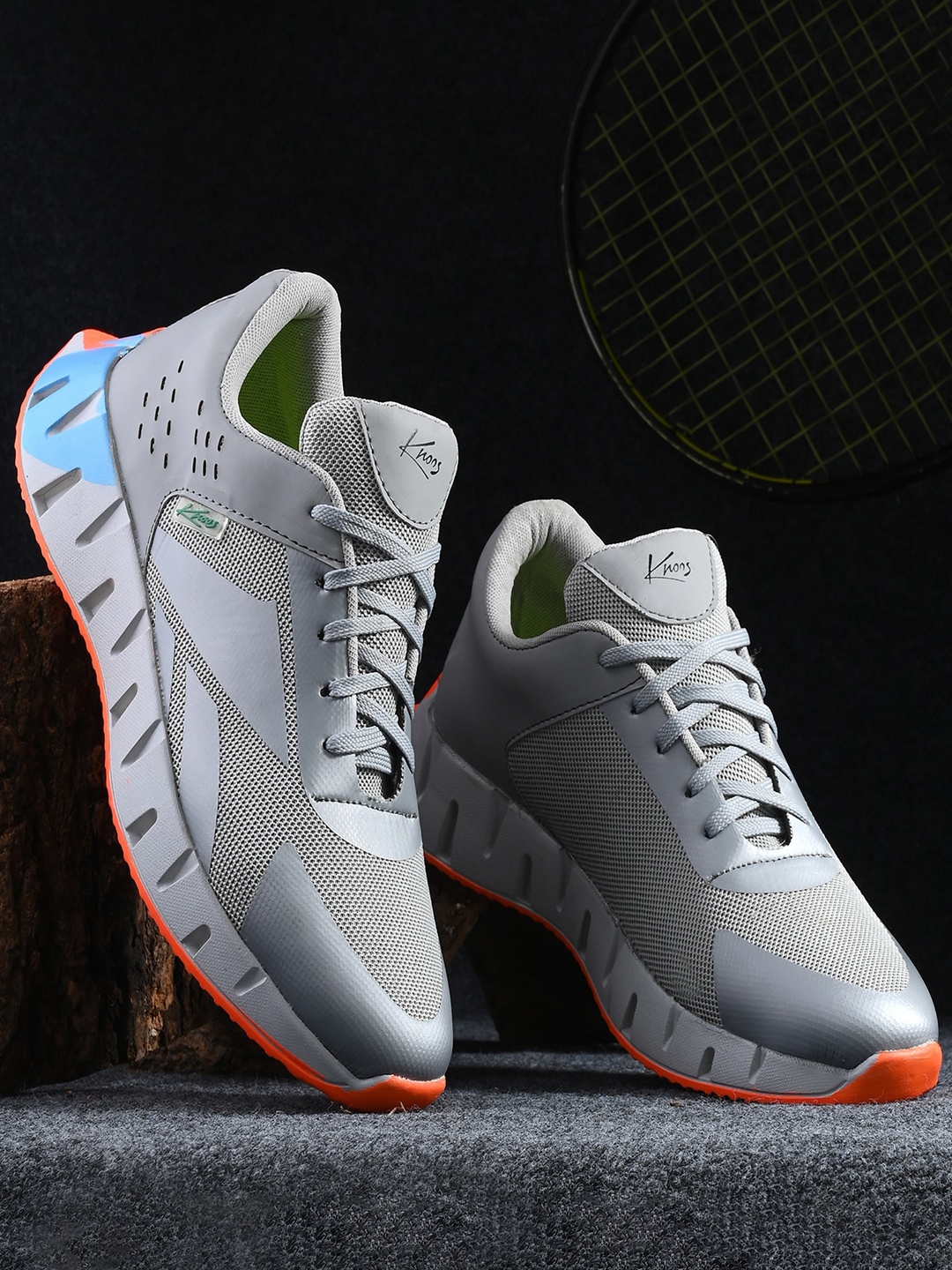 

knoos Men Textured Round Toe Lightweight Mesh Sneakers, Grey