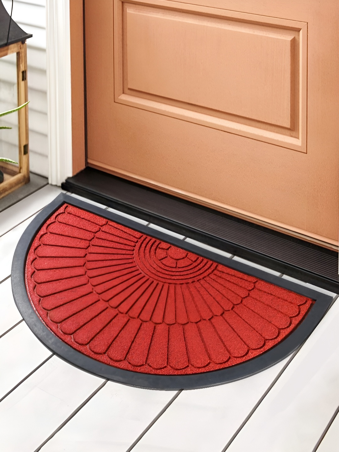 

HOKIPO Red Textured Semi Circle Shaped Anti-Skid Doormat