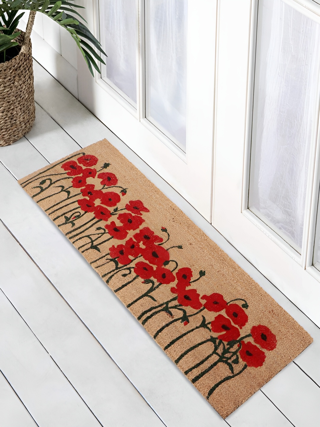 

HOKIPO Red & Brown Printed Anti-Skid Doormat