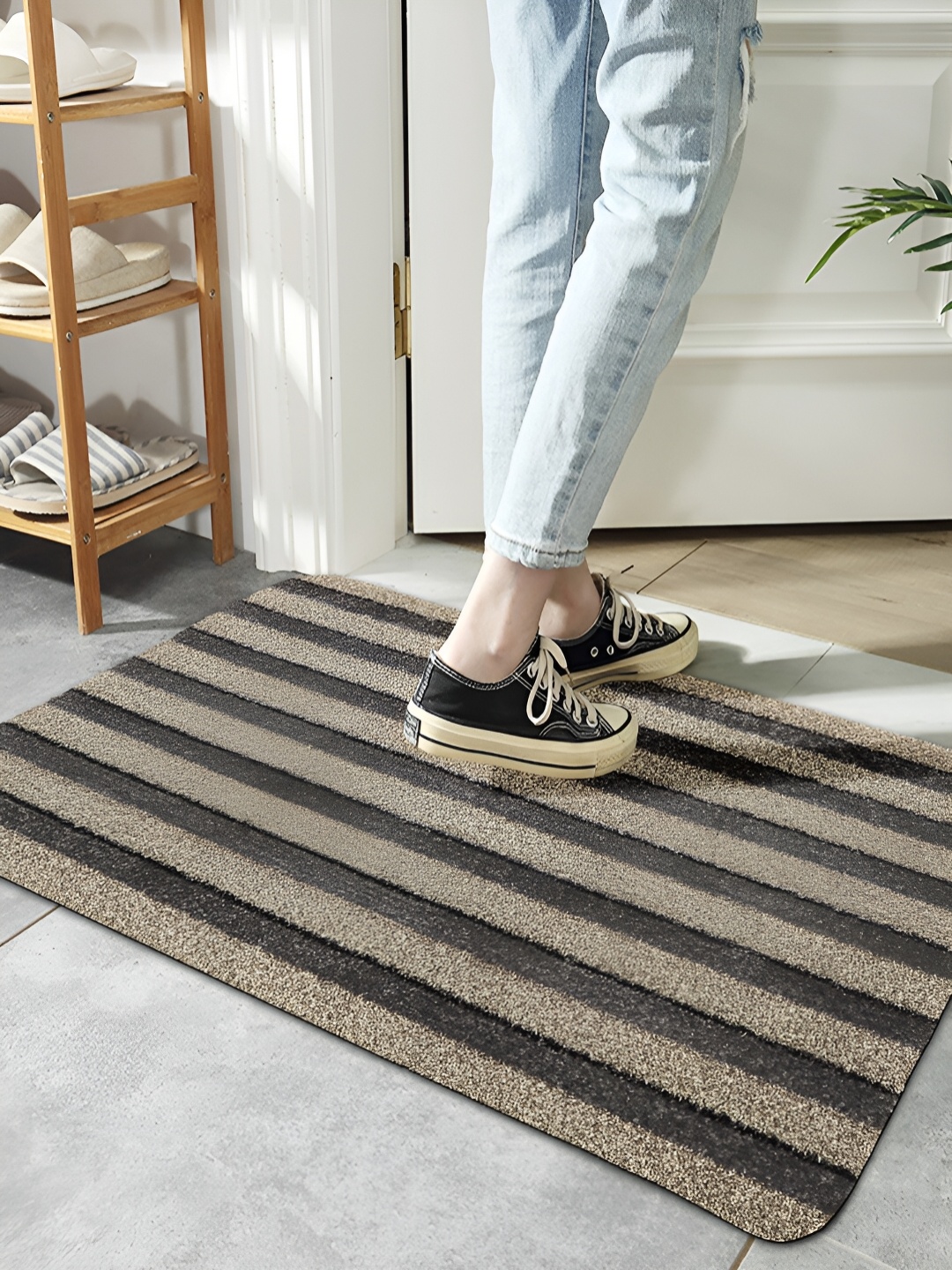 

HOKIPO Brown Striped Anti-Skid Doormat