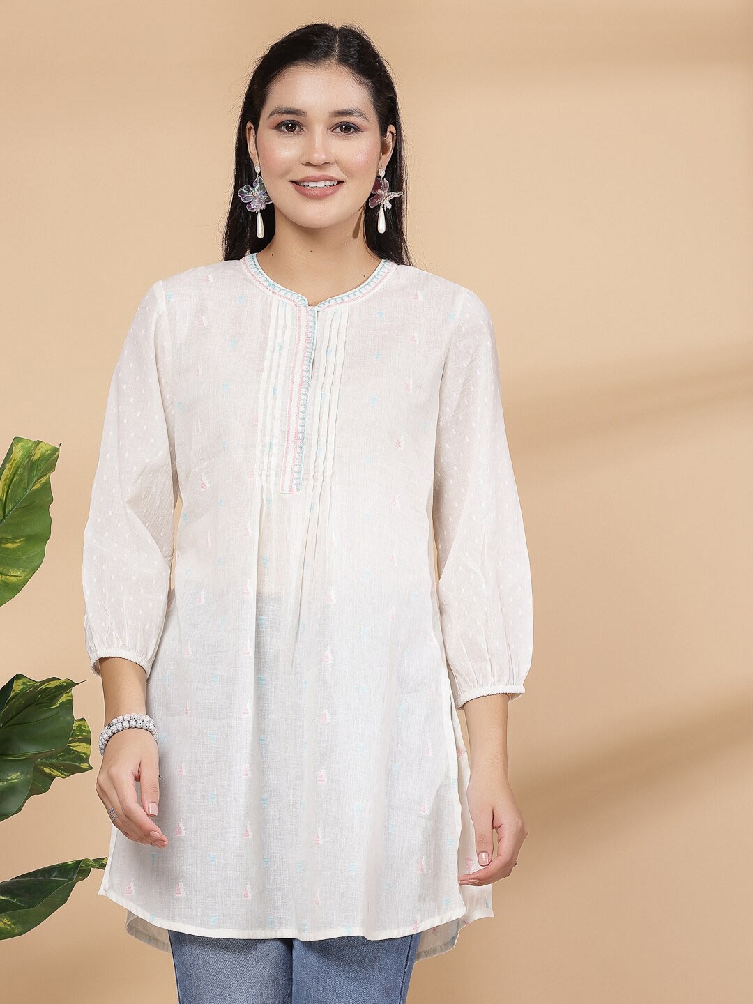 

Nayam By Lakshita Mandarin Collar Cotton Tunic, White