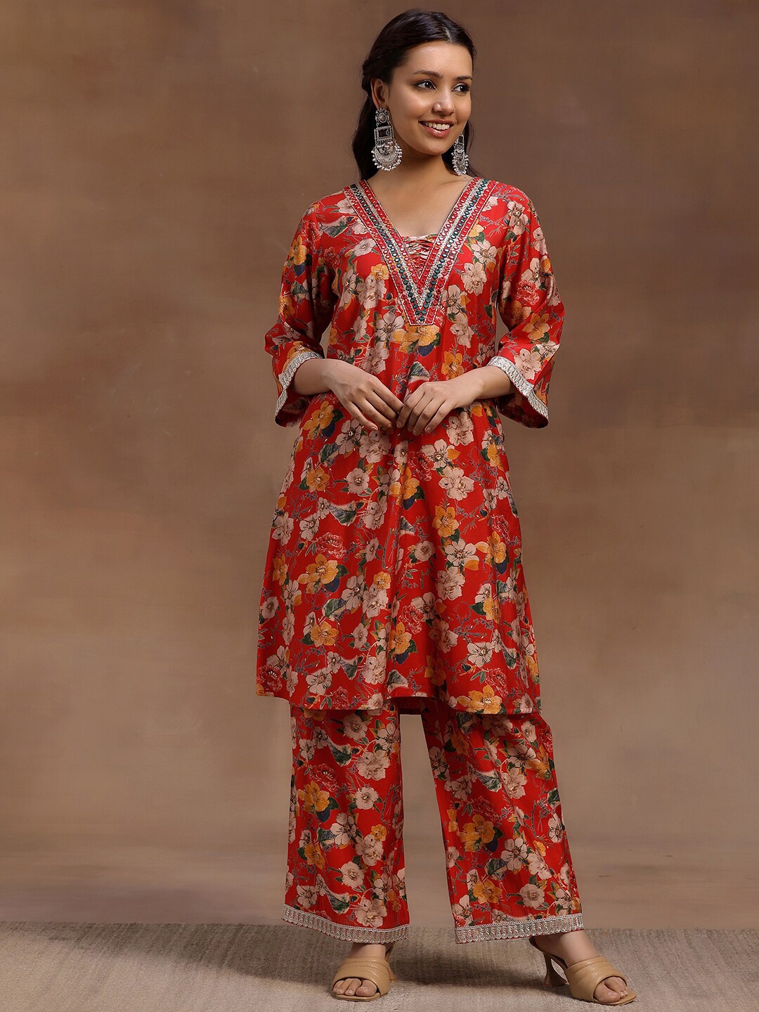 

Libas Red Floral Printed Tunic & Palazzo