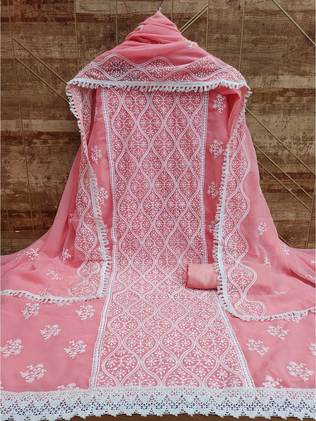 

Panzora Embroidered Unstitched Dress Material, Pink