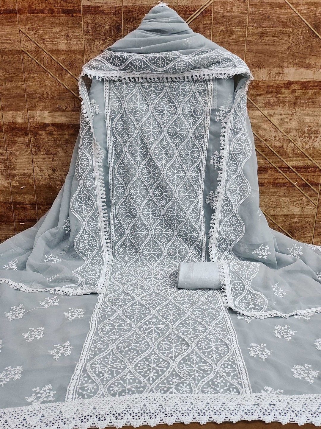 

Panzora Embroidered Unstitched Dress Material, Grey