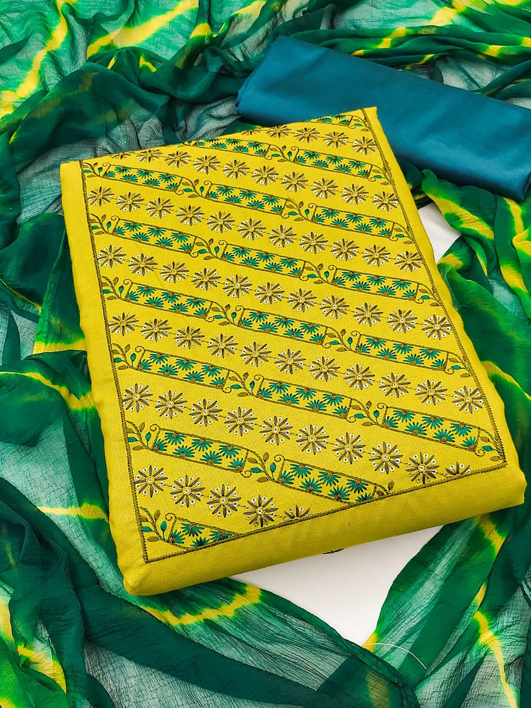 

Panzora Embroidered Unstitched Dress Material, Yellow