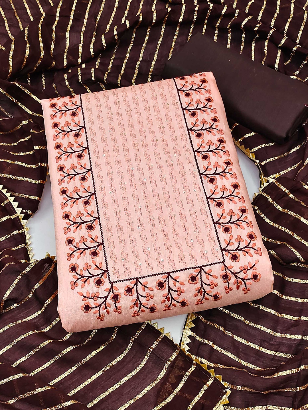 

Panzora Embroidered Unstitched Dress Material, Peach